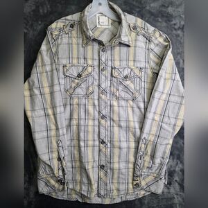 BKE Mens Long Sleeve Button Down Slim Fit Yellow Plaid Sz Large